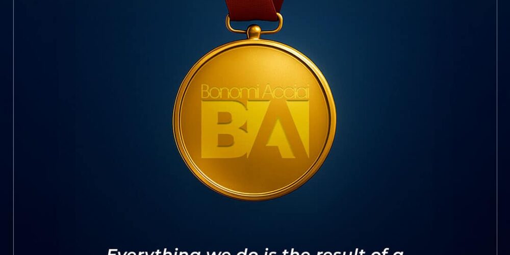 Gold medal on a neutral background, symbolizing Bonomi Acciai’s commitment to certified quality, product safety, and industrial excellence.