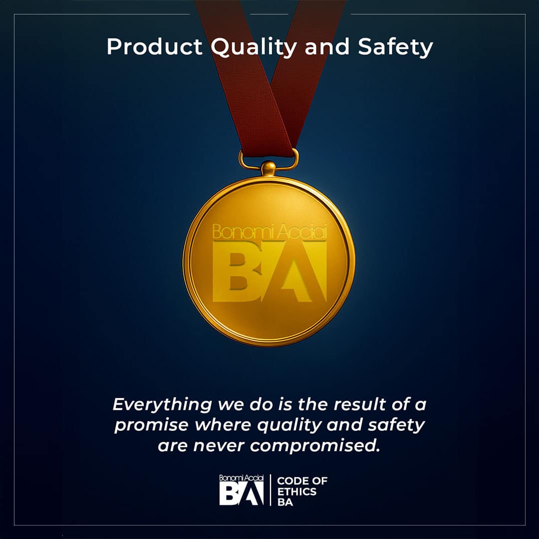 Gold medal on a neutral background, symbolizing Bonomi Acciai’s commitment to certified quality, product safety, and industrial excellence.