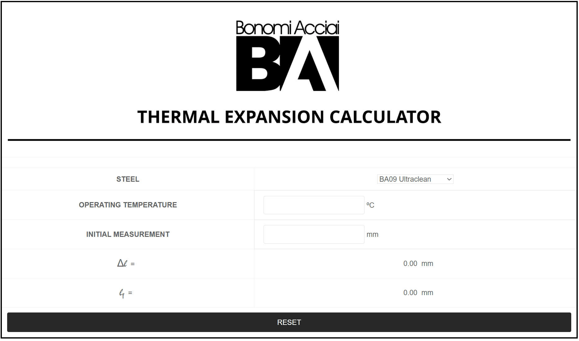 Bonomi Acciai thermal expansion calculator: tool to evaluate steel dimensional variation